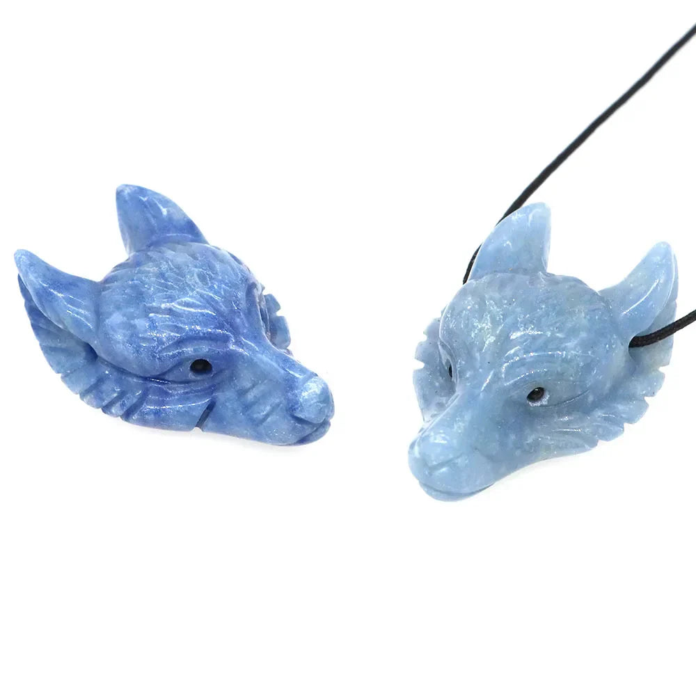 1.5" Wolf Head Pendant – Hand-Carved Natural Crystal Animal Figurine for Healing & Jewelry