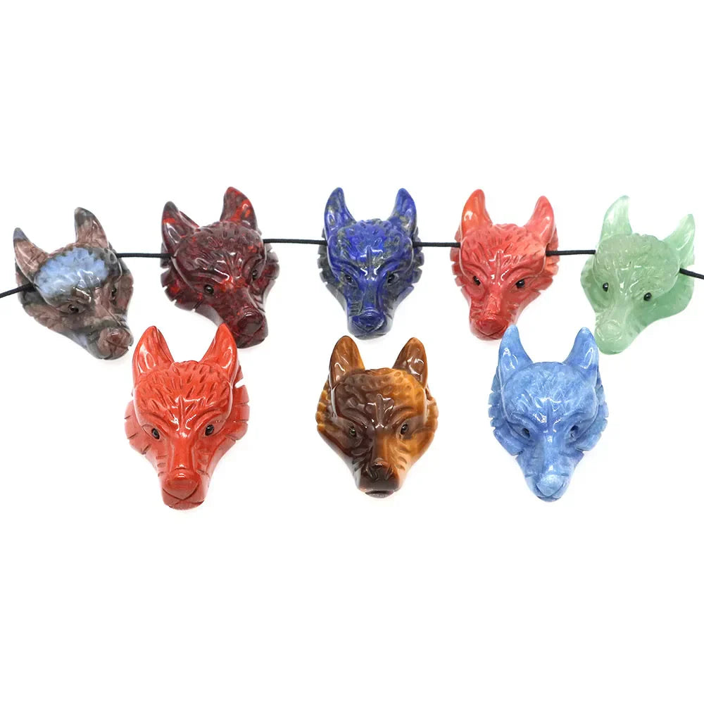 1.5" Wolf Head Pendant – Hand-Carved Natural Crystal Animal Figurine for Healing & Jewelry