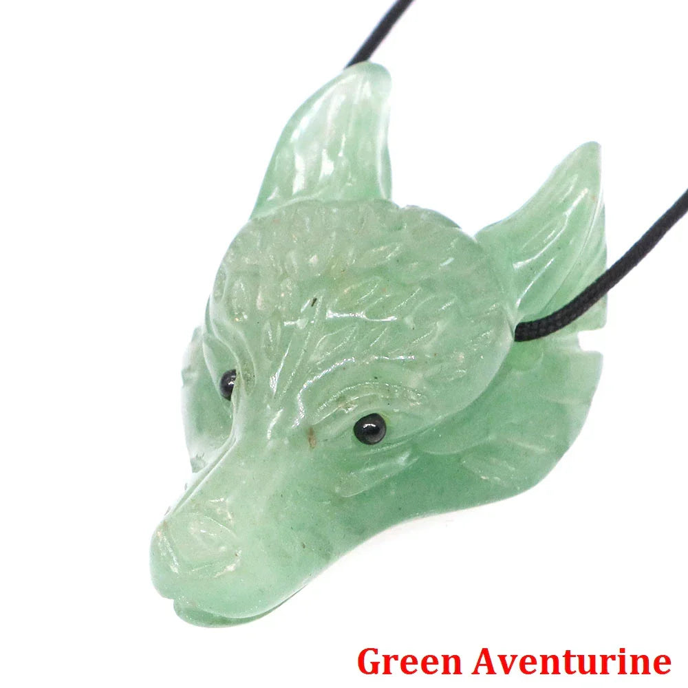 1.5" Wolf Head Pendant – Hand-Carved Natural Crystal Animal Figurine for Healing & Jewelry