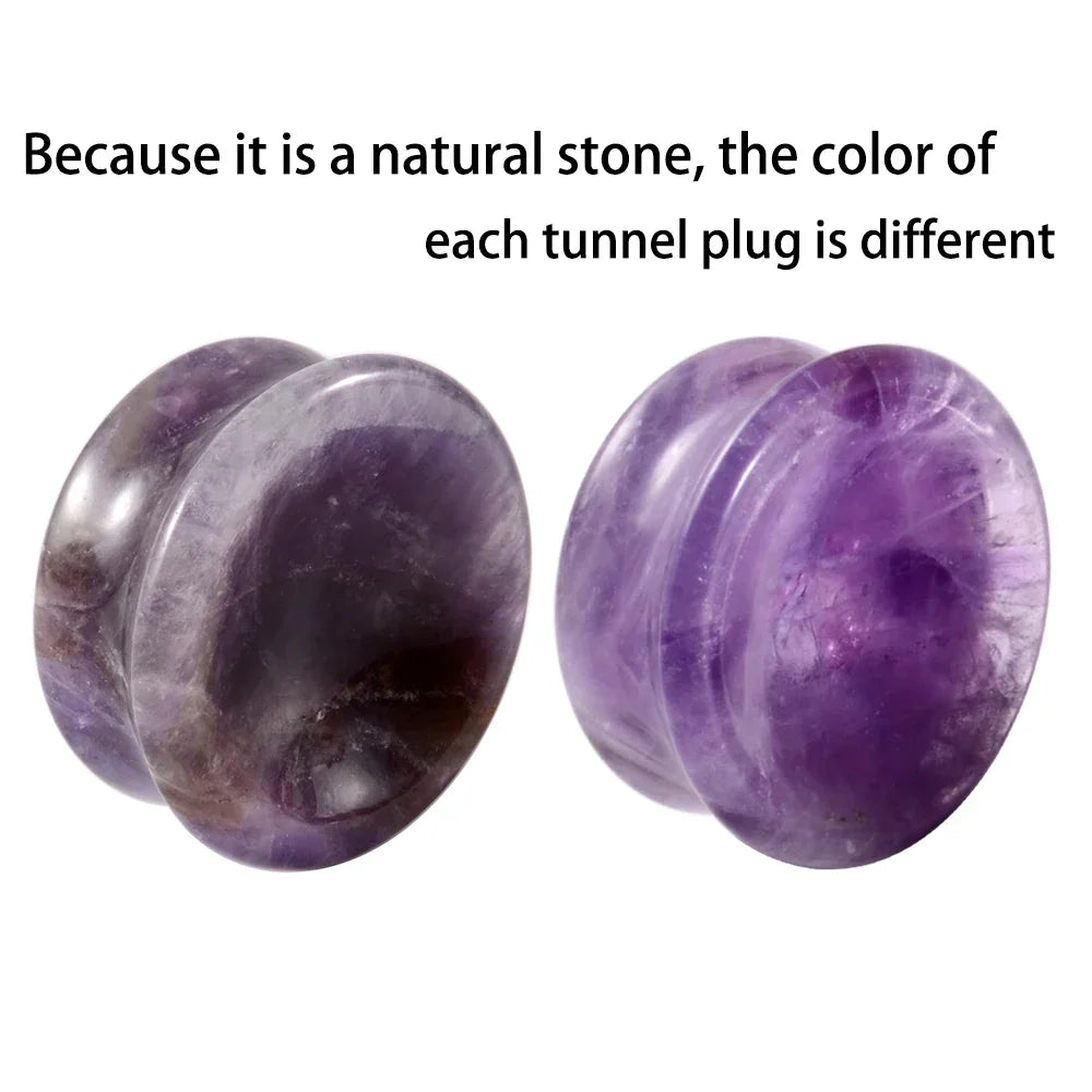 1 Pair New Design Amethyst Tiger Cat Eye Howlite Crystal Stone Concave Ear Plug Double Flare Solid Gauge Piercing Jewelry