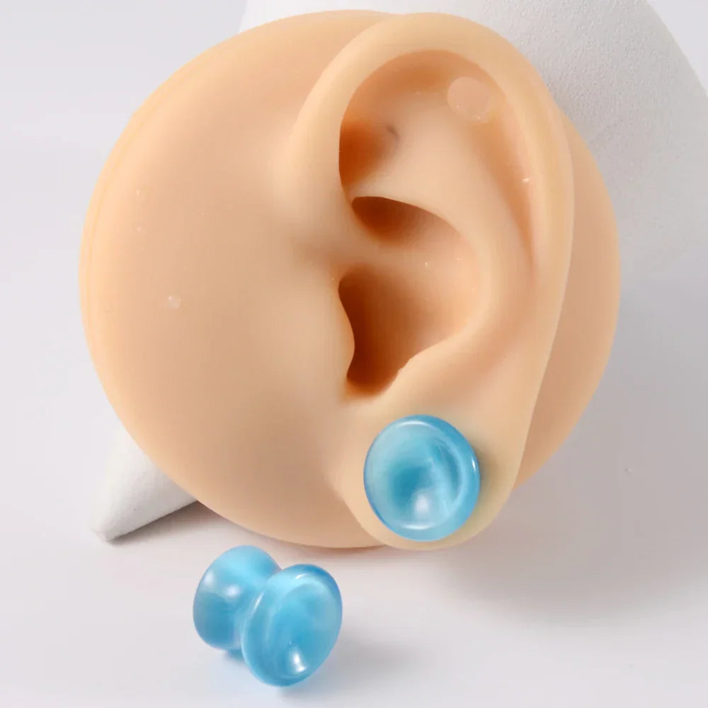 1 Pair New Design Amethyst Tiger Cat Eye Howlite Crystal Stone Concave Ear Plug Double Flare Solid Gauge Piercing Jewelry