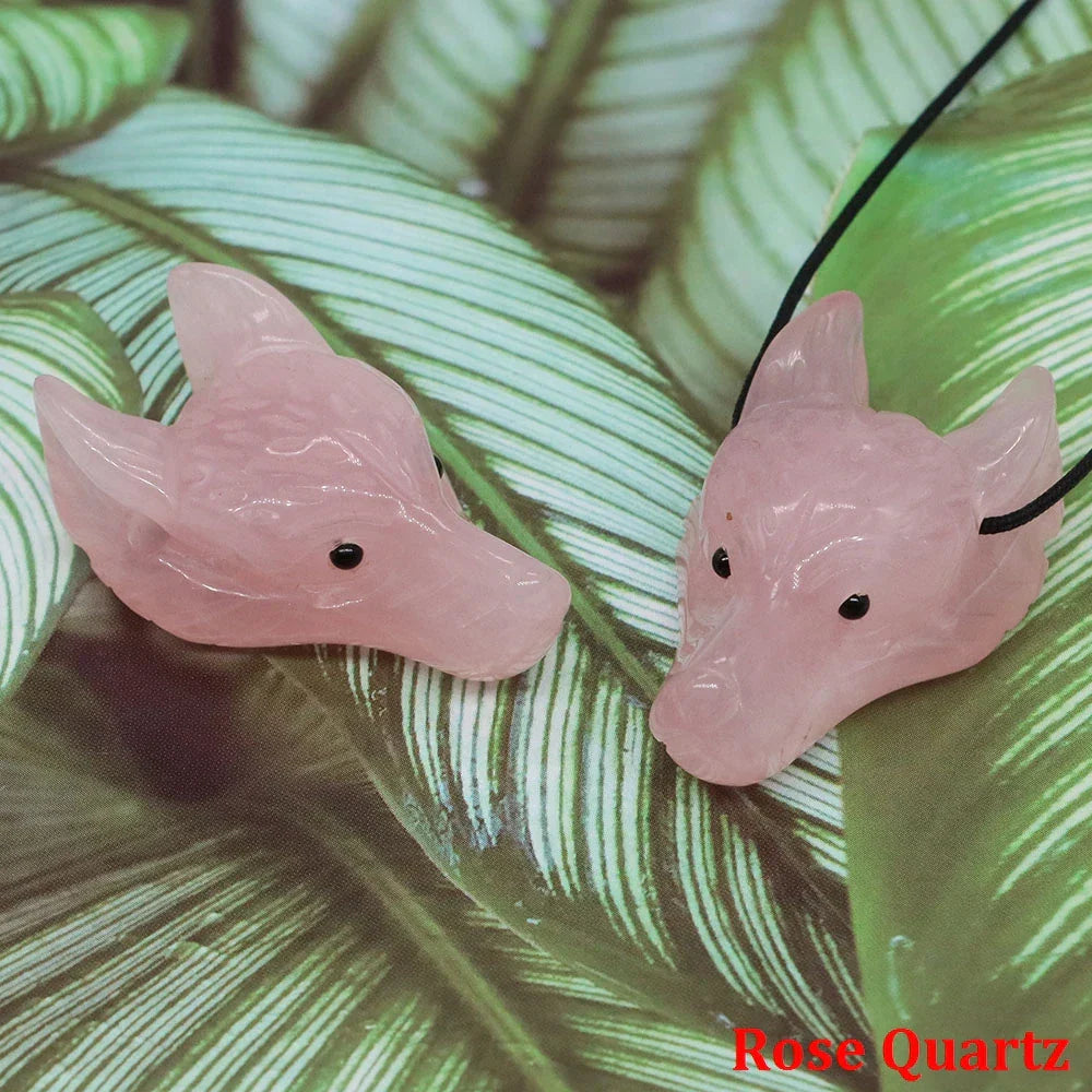 1.5" Wolf Head Pendant – Hand-Carved Natural Crystal Animal Figurine for Healing & Jewelry