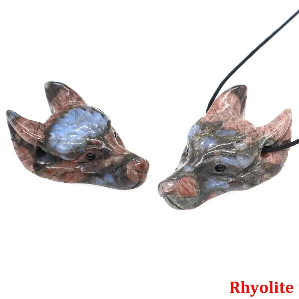 1.5" Wolf Head Pendant – Hand-Carved Natural Crystal Animal Figurine for Healing & Jewelry