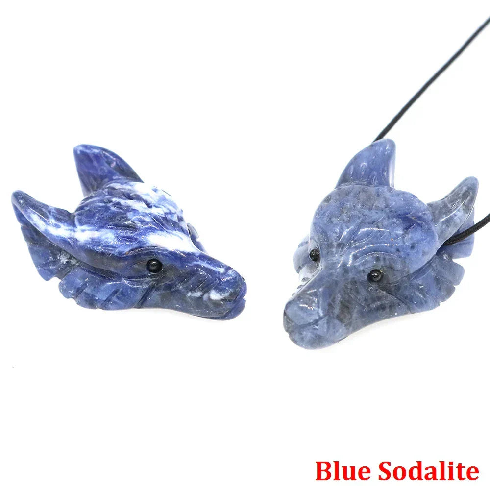 1.5" Wolf Head Pendant – Hand-Carved Natural Crystal Animal Figurine for Healing & Jewelry