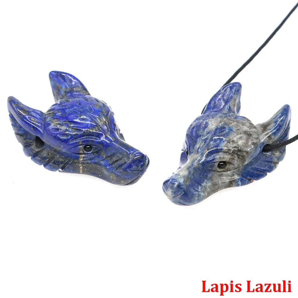 1.5" Wolf Head Pendant – Hand-Carved Natural Crystal Animal Figurine for Healing & Jewelry