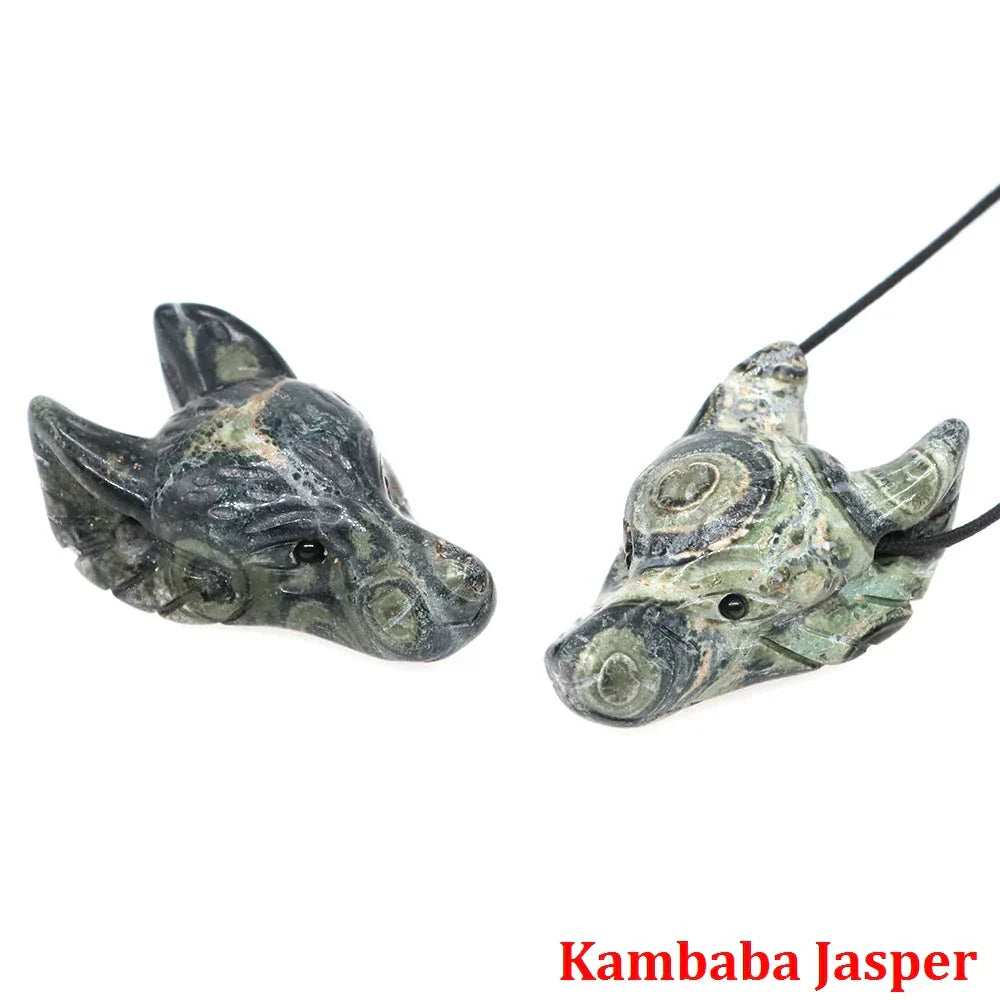1.5" Wolf Head Pendant – Hand-Carved Natural Crystal Animal Figurine for Healing & Jewelry