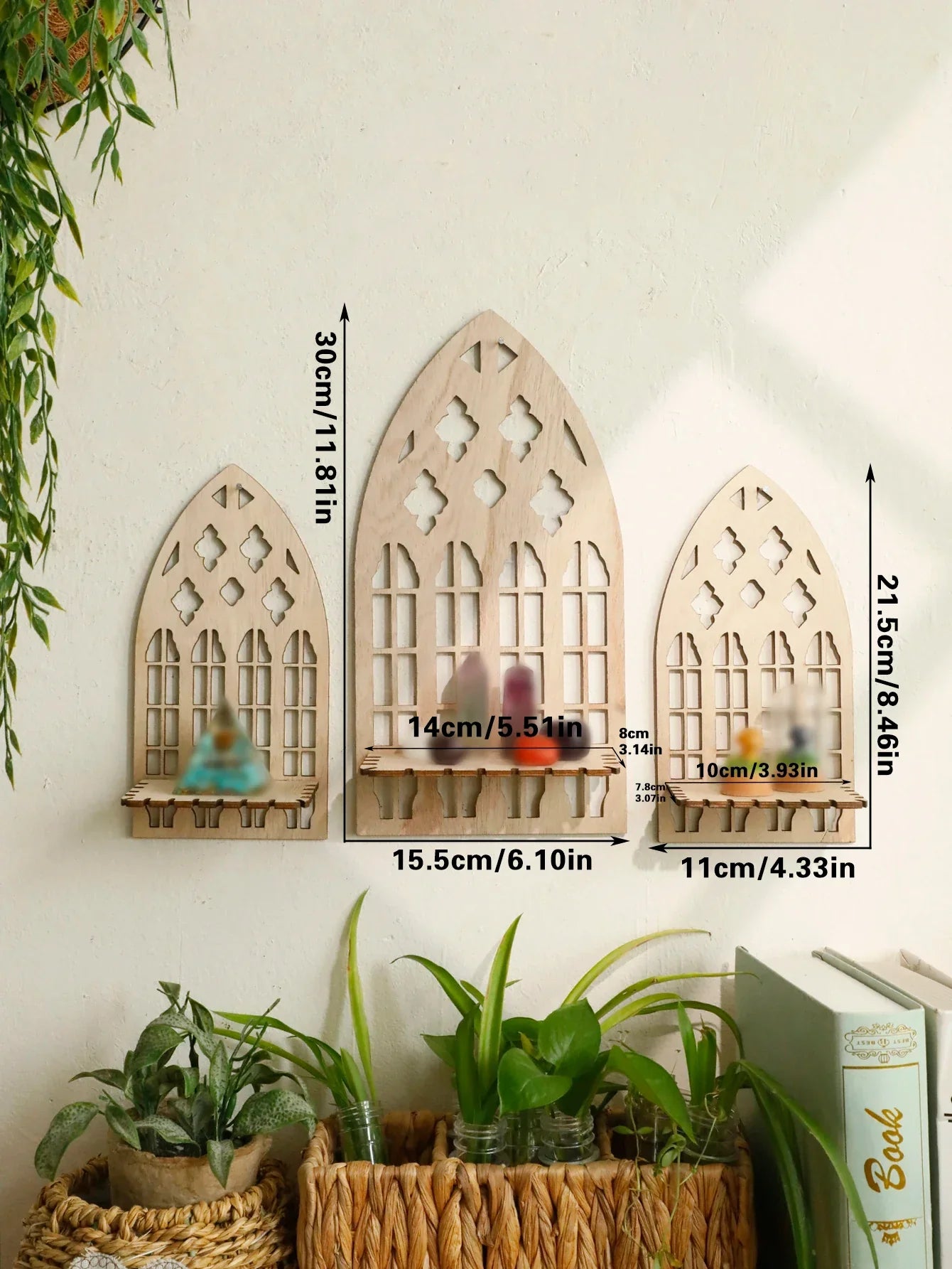 1/3Pc Gothic Wooden Hollow Wall Decoration – Vintage Cathedral Arch Frame