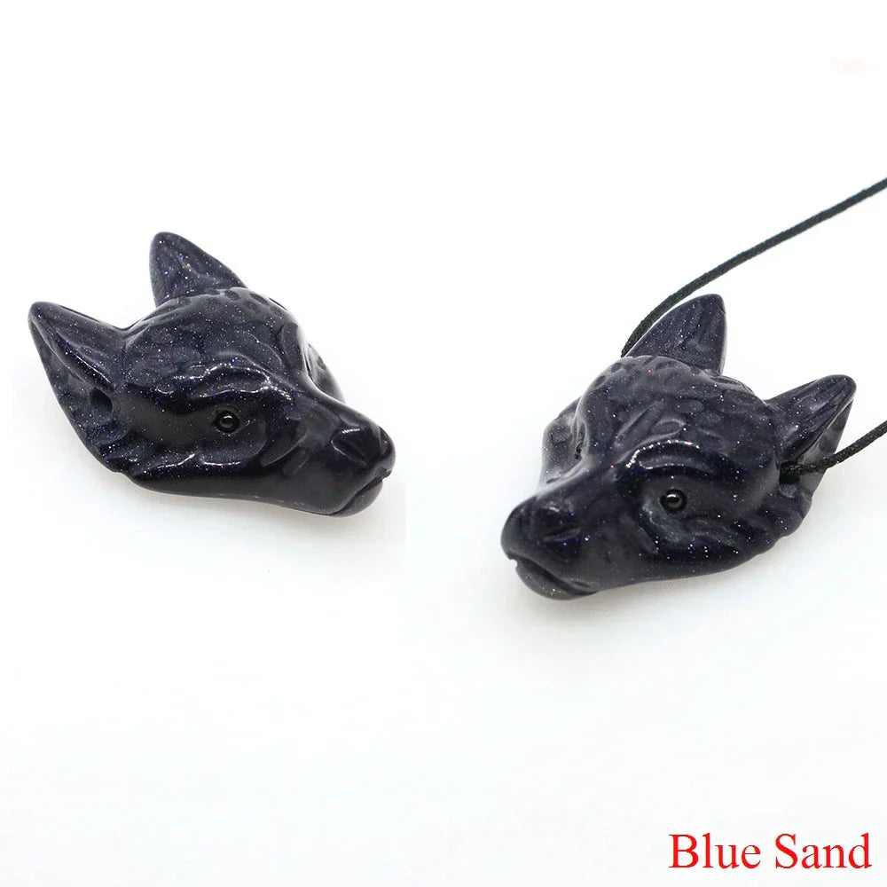 1.5" Wolf Head Pendant – Hand-Carved Natural Crystal Animal Figurine for Healing & Jewelry