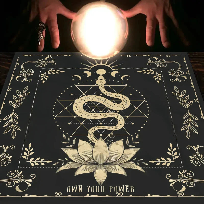 "With Your Power" Snake Floral Tarot Tablecloth – Mystical Altar Cloth for Astrology, Tarot & Ritual Decor