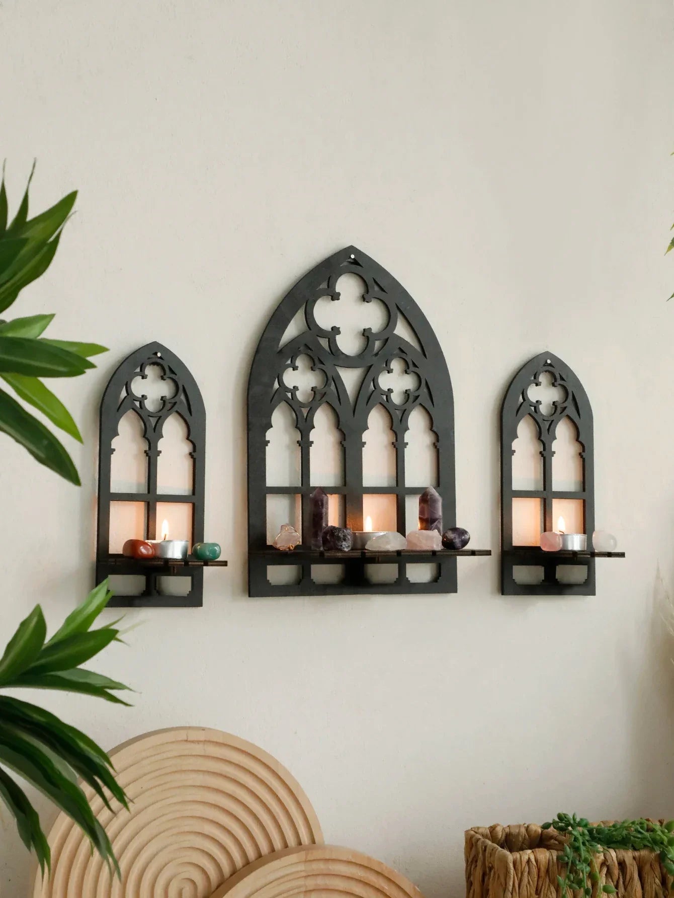 1/3Pc Gothic Wooden Hollow Wall Decoration – Vintage Cathedral Arch Frame