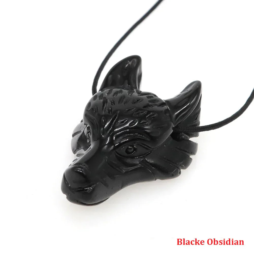 1.5" Wolf Head Pendant – Hand-Carved Natural Crystal Animal Figurine for Healing & Jewelry