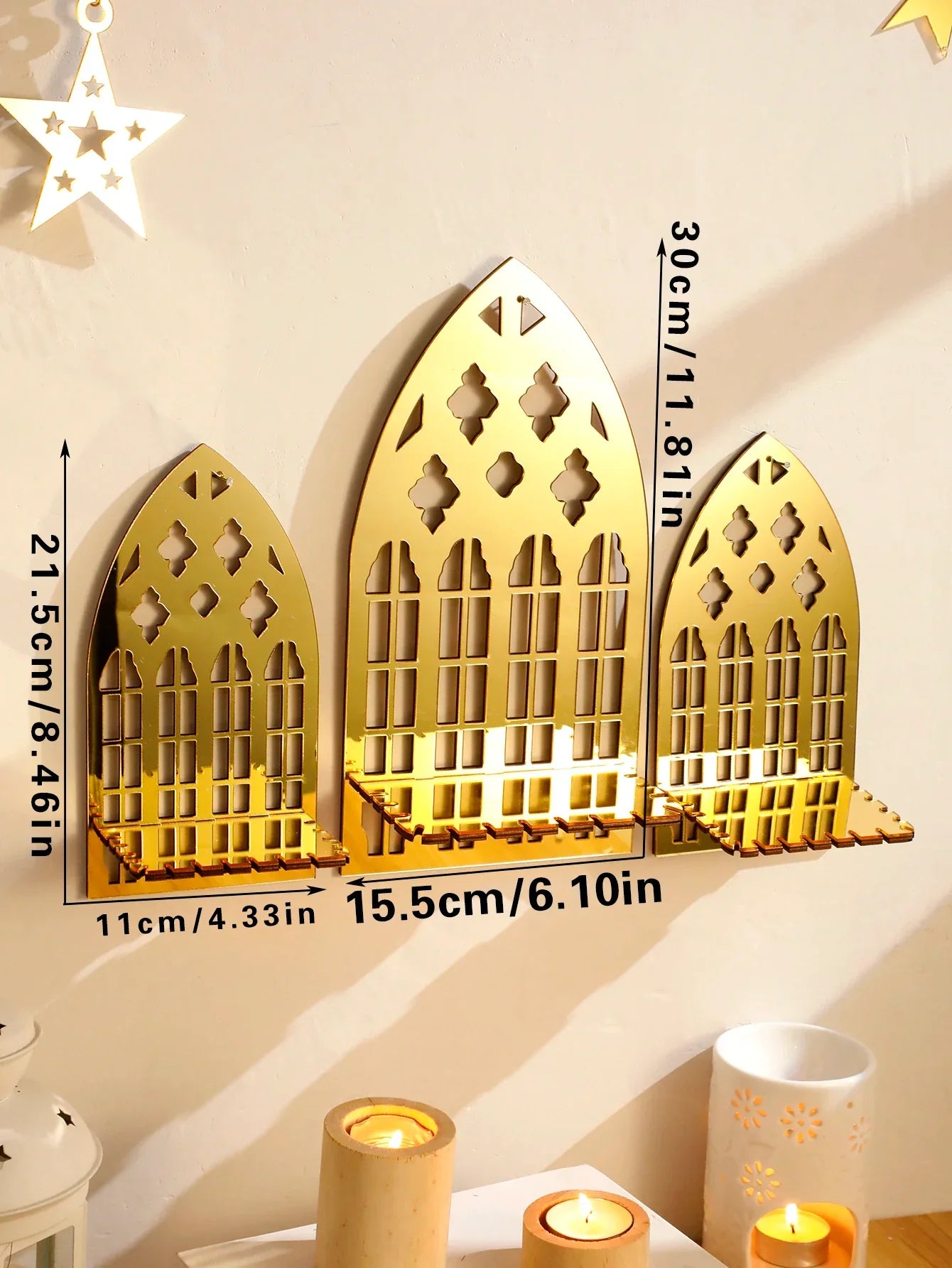 1/3Pc Gothic Wooden Hollow Wall Decoration – Vintage Cathedral Arch Frame