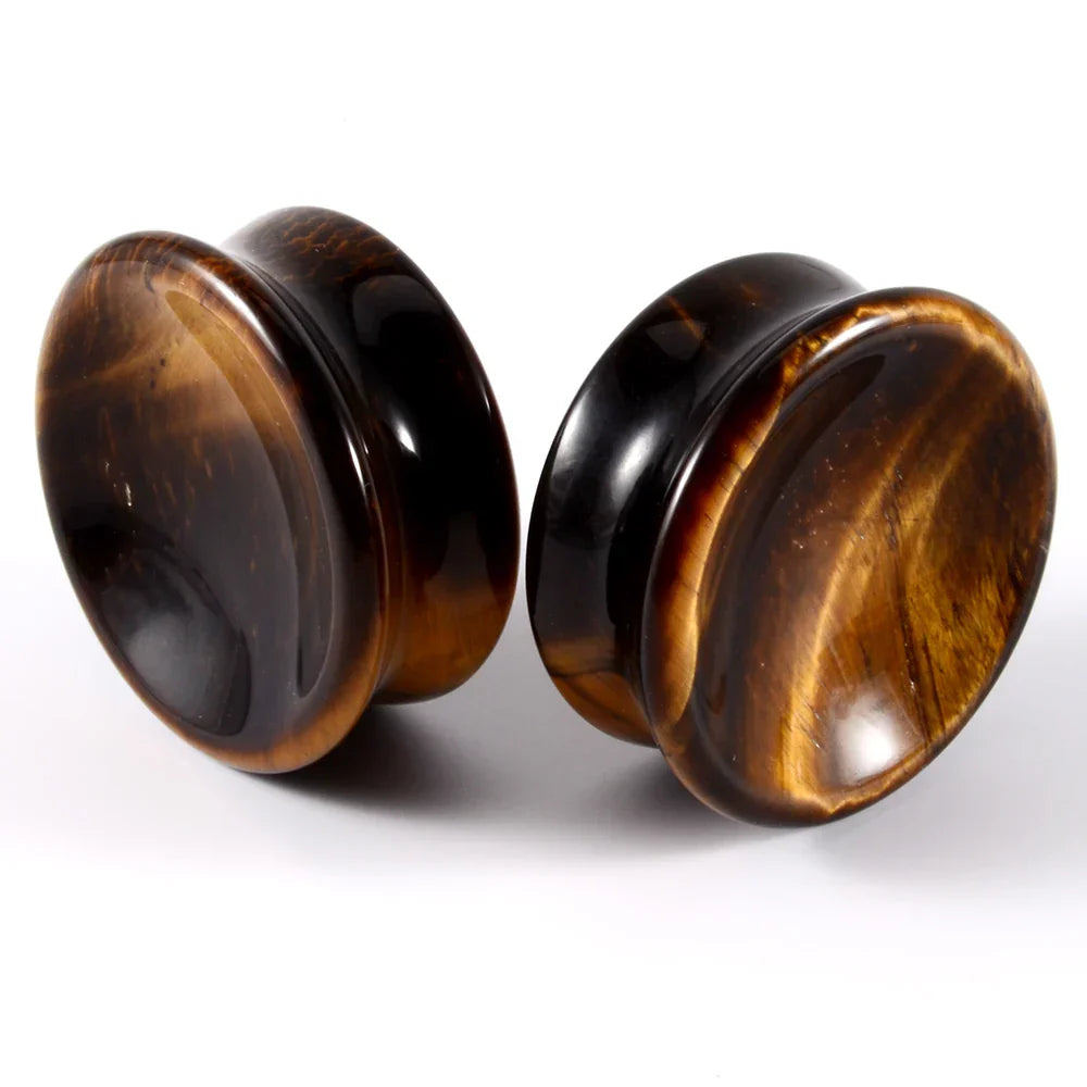 1 Pair New Design Amethyst Tiger Cat Eye Howlite Crystal Stone Concave Ear Plug Double Flare Solid Gauge Piercing Jewelry
