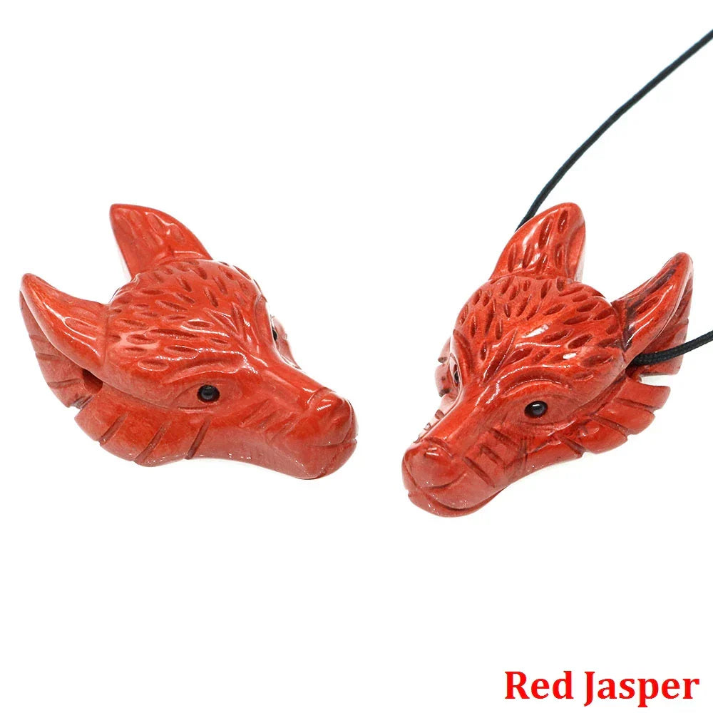 1.5" Wolf Head Pendant – Hand-Carved Natural Crystal Animal Figurine for Healing & Jewelry
