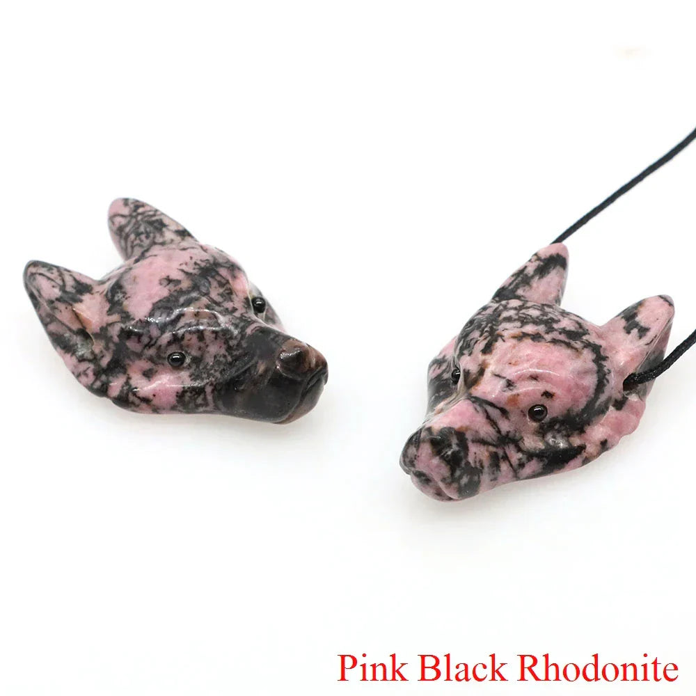 1.5" Wolf Head Pendant – Hand-Carved Natural Crystal Animal Figurine for Healing & Jewelry