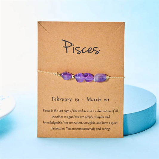 Simple 12 Constellations Colorful Crystals Natural Stone Beads Bracelet for Women Men Handmade Braid Chain Bracelet Jewelry Gift