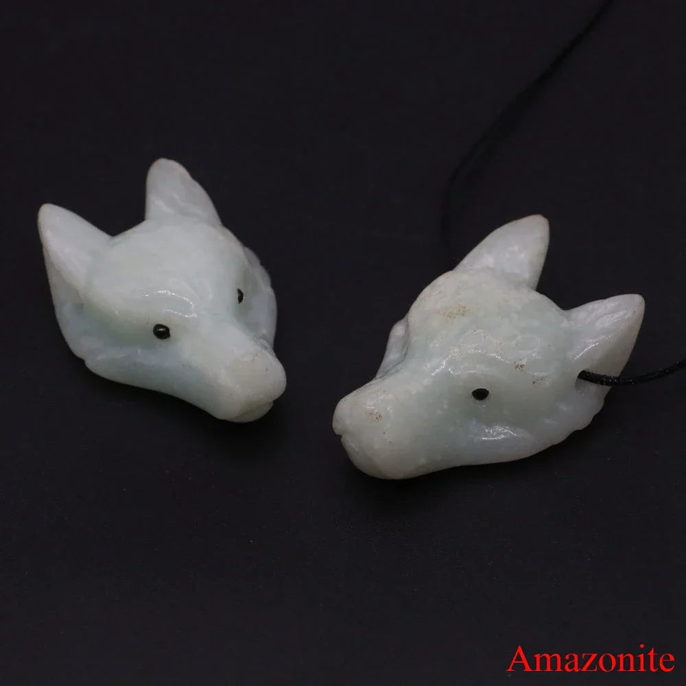 1.5" Wolf Head Pendant – Hand-Carved Natural Crystal Animal Figurine for Healing & Jewelry