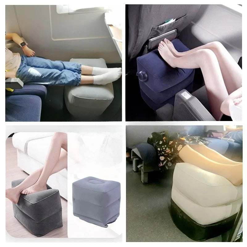 1 Inflatable Outdoor Travel Footrest – Portable Triple Height Ottoman Leg Cushion with Storage Bag