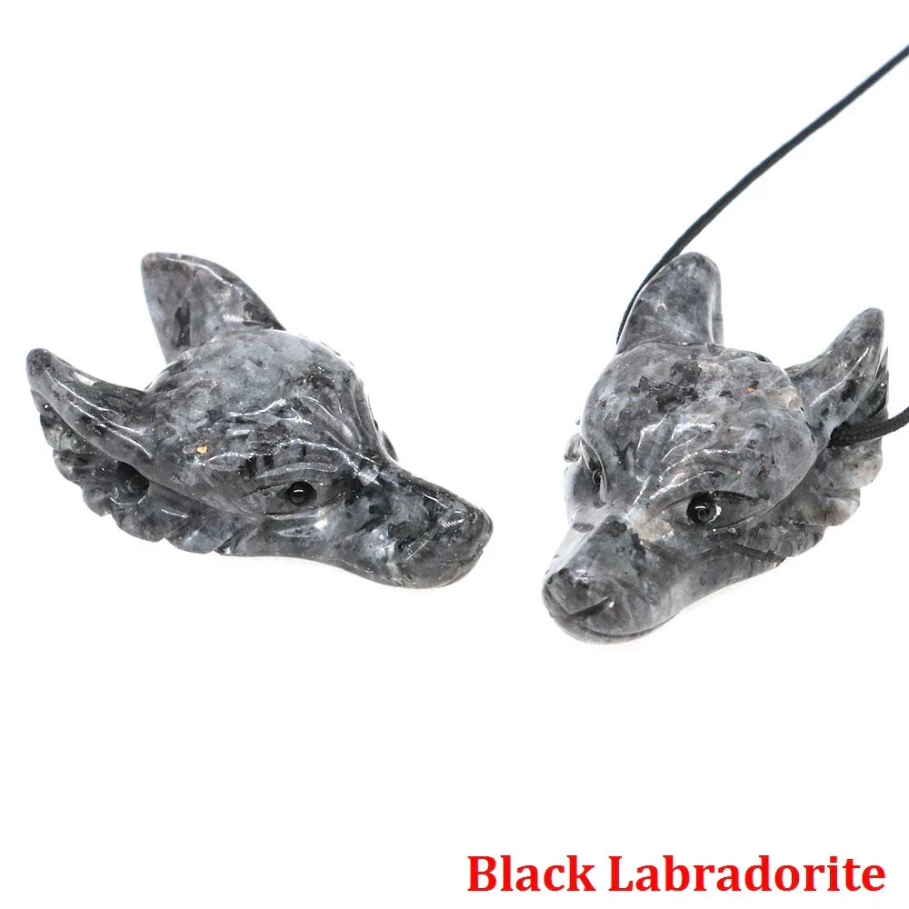 1.5" Wolf Head Pendant – Hand-Carved Natural Crystal Animal Figurine for Healing & Jewelry