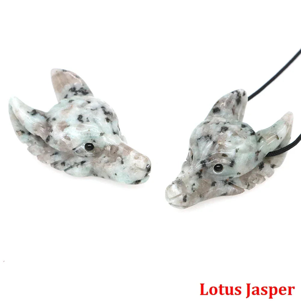 1.5" Wolf Head Pendant – Hand-Carved Natural Crystal Animal Figurine for Healing & Jewelry