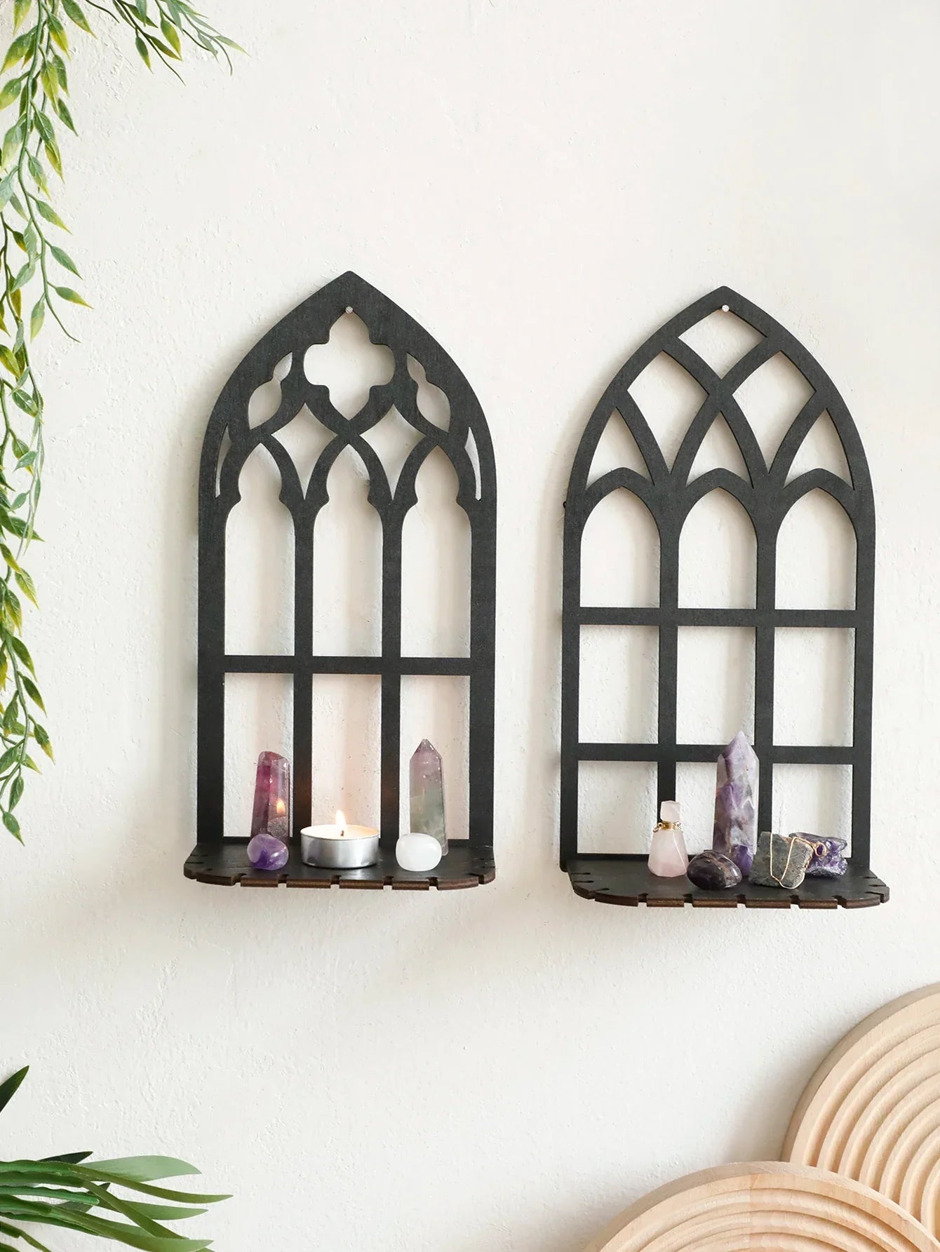 1/3Pc Gothic Wooden Hollow Wall Decoration – Vintage Cathedral Arch Frame
