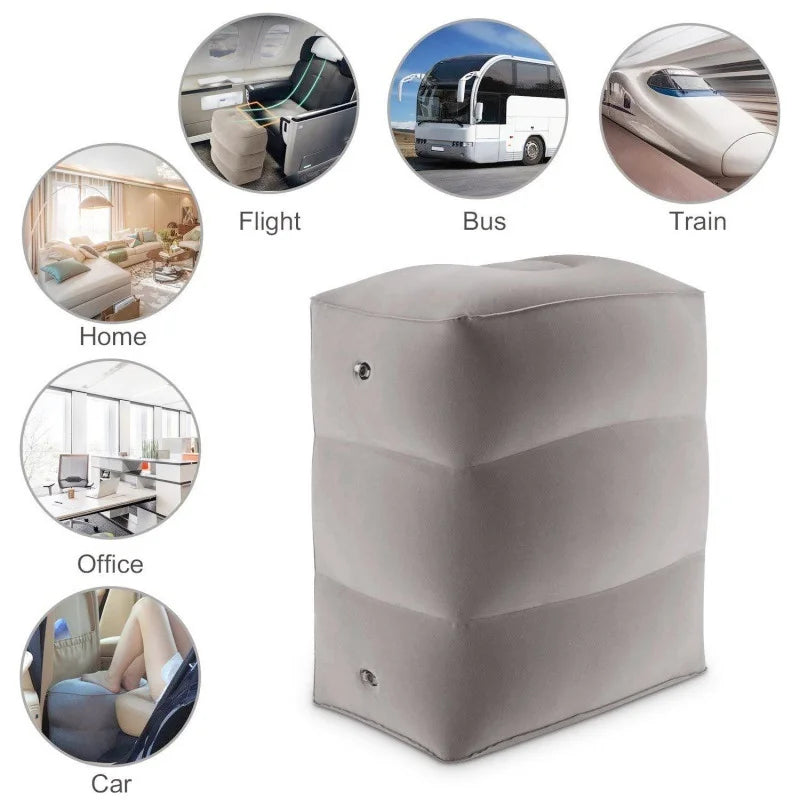 1 Inflatable Outdoor Travel Footrest – Portable Triple Height Ottoman Leg Cushion with Storage Bag