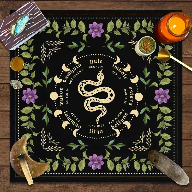 "With Your Power" Snake Floral Tarot Tablecloth – Mystical Altar Cloth for Astrology, Tarot & Ritual Decor