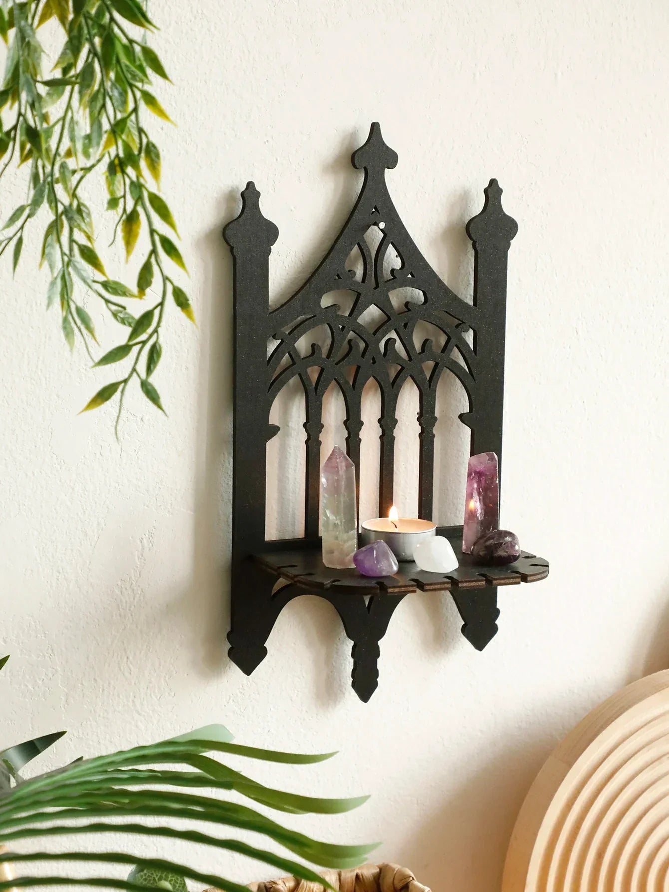 1/3Pc Gothic Wooden Hollow Wall Decoration – Vintage Cathedral Arch Frame