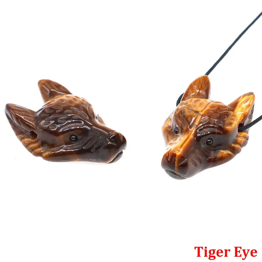 1.5" Wolf Head Pendant – Hand-Carved Natural Crystal Animal Figurine for Healing & Jewelry