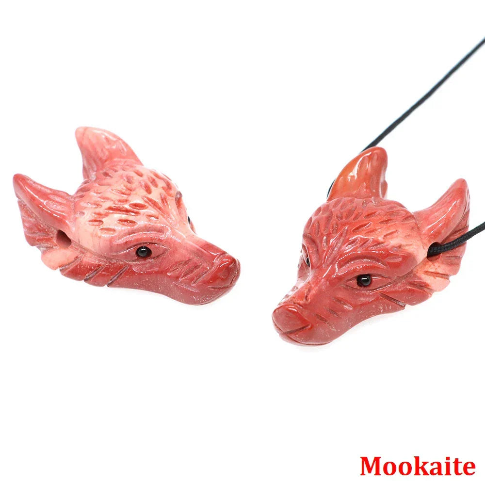 1.5" Wolf Head Pendant – Hand-Carved Natural Crystal Animal Figurine for Healing & Jewelry
