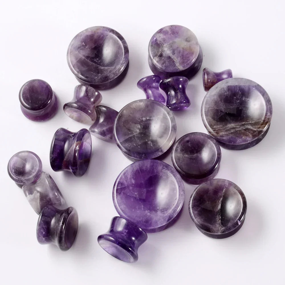 1 Pair New Design Amethyst Tiger Cat Eye Howlite Crystal Stone Concave Ear Plug Double Flare Solid Gauge Piercing Jewelry