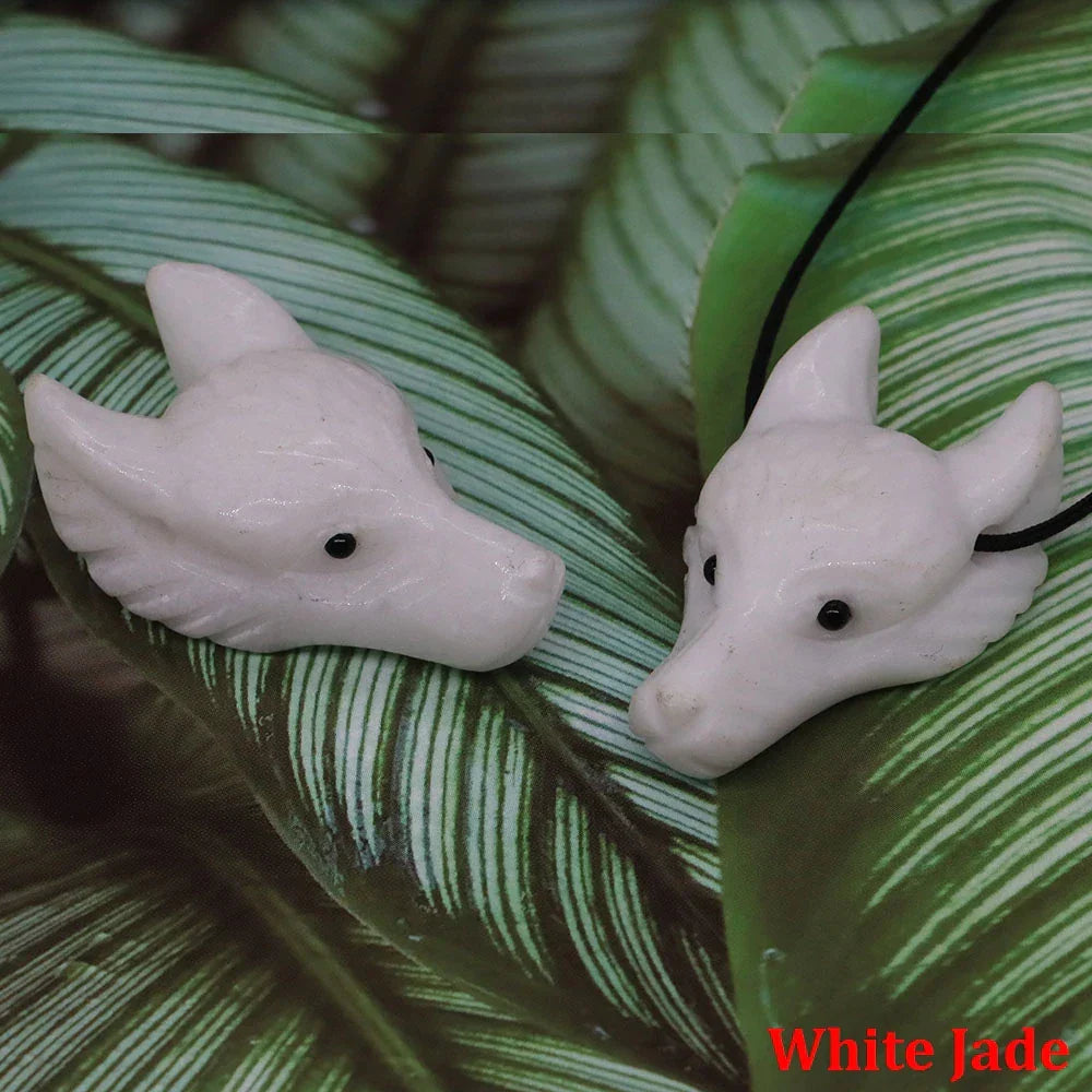 1.5" Wolf Head Pendant – Hand-Carved Natural Crystal Animal Figurine for Healing & Jewelry
