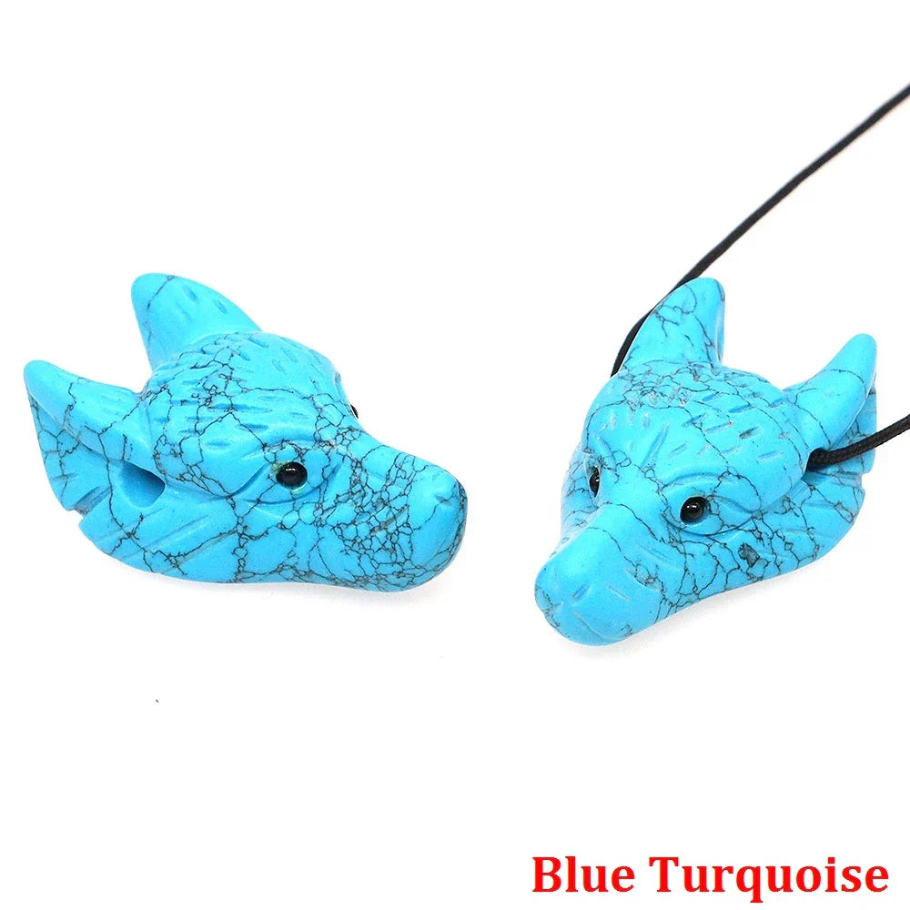 1.5" Wolf Head Pendant – Hand-Carved Natural Crystal Animal Figurine for Healing & Jewelry