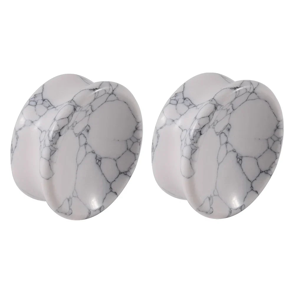 1 Pair New Design Amethyst Tiger Cat Eye Howlite Crystal Stone Concave Ear Plug Double Flare Solid Gauge Piercing Jewelry