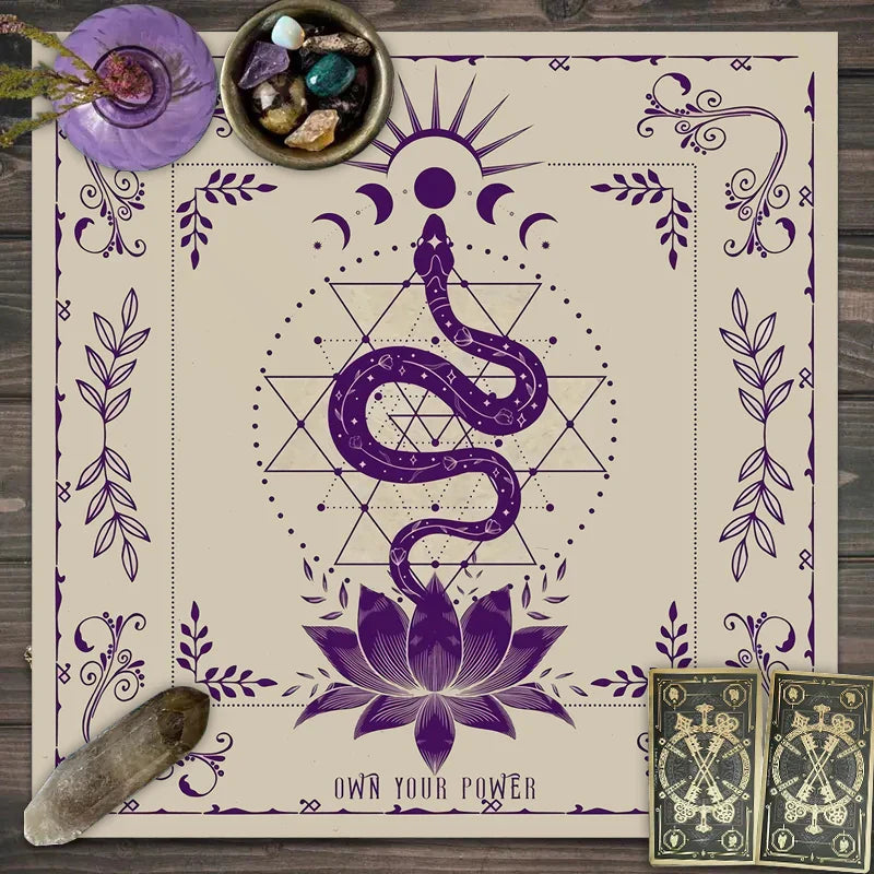 "With Your Power" Snake Floral Tarot Tablecloth – Mystical Altar Cloth for Astrology, Tarot & Ritual Decor
