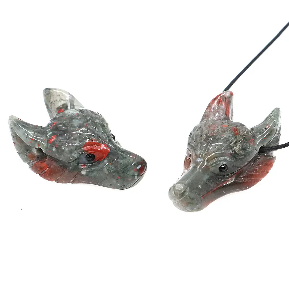 1.5" Wolf Head Pendant – Hand-Carved Natural Crystal Animal Figurine for Healing & Jewelry