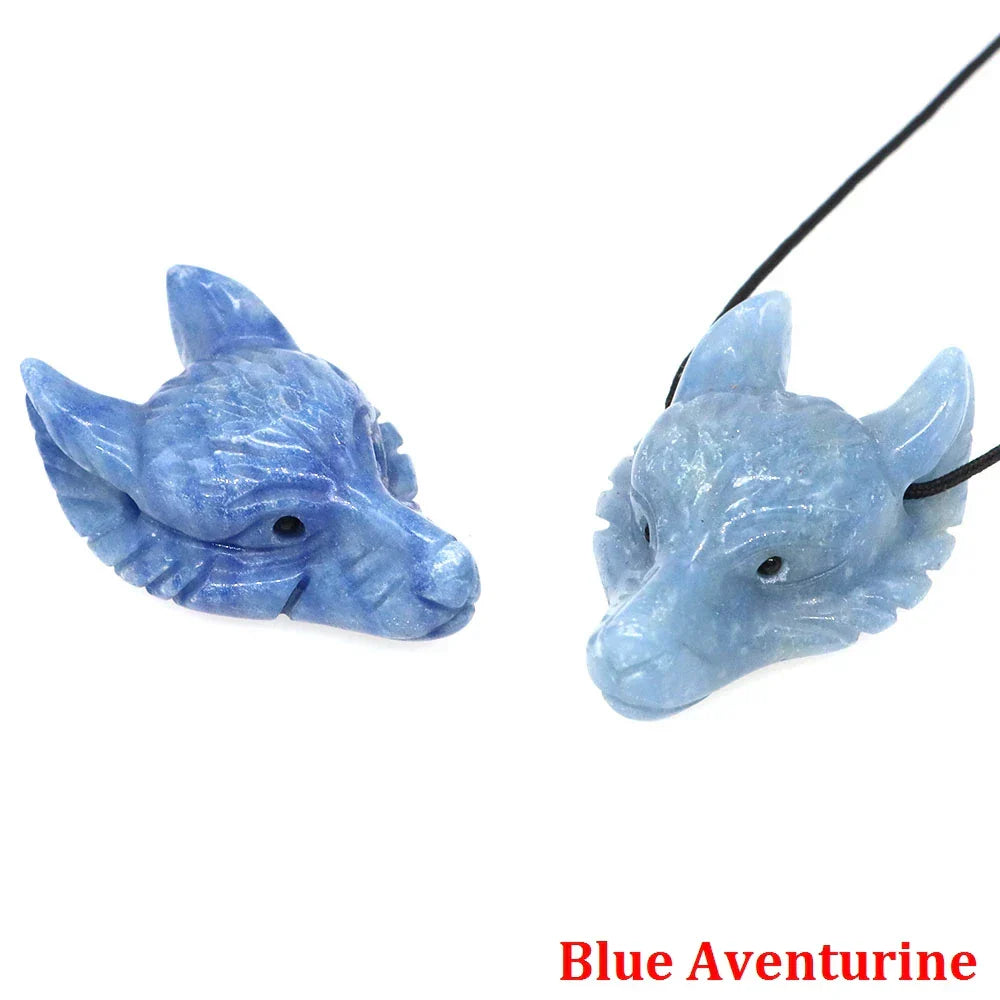 1.5" Wolf Head Pendant – Hand-Carved Natural Crystal Animal Figurine for Healing & Jewelry
