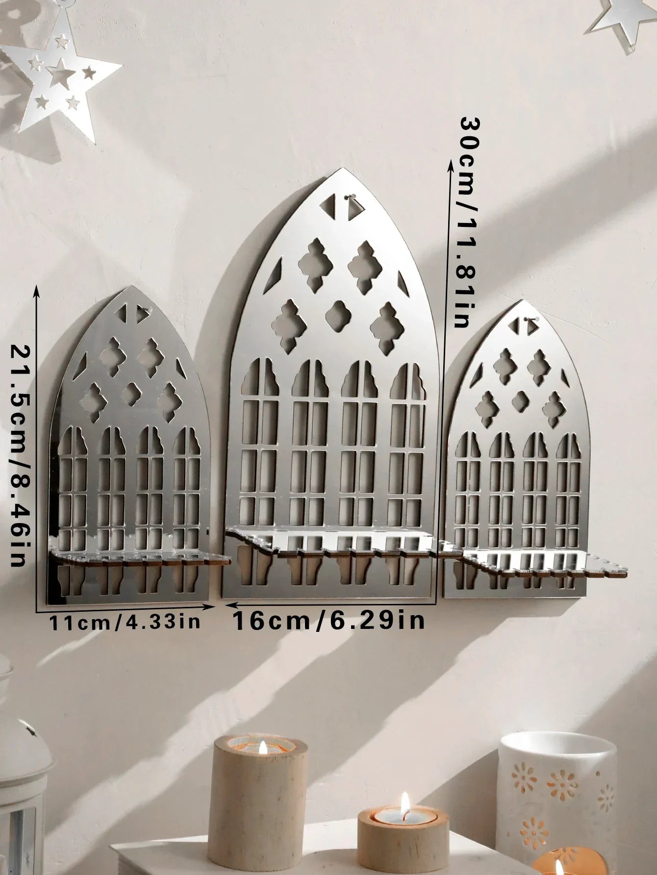 1/3Pc Gothic Wooden Hollow Wall Decoration – Vintage Cathedral Arch Frame