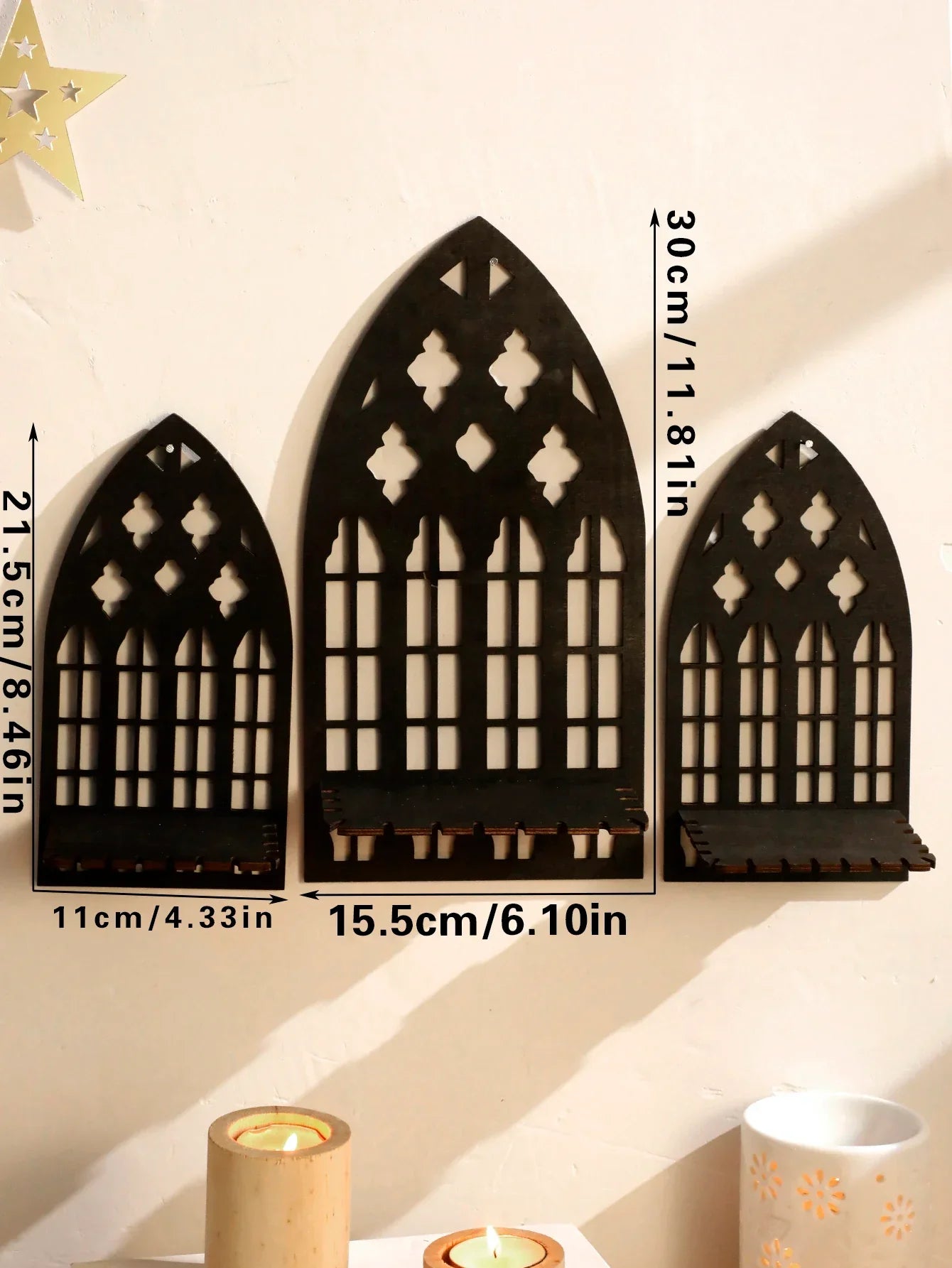 1/3Pc Gothic Wooden Hollow Wall Decoration – Vintage Cathedral Arch Frame