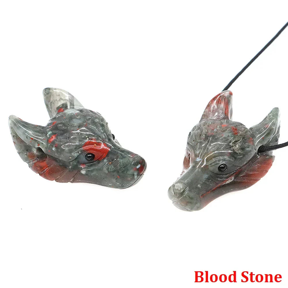 1.5" Wolf Head Pendant – Hand-Carved Natural Crystal Animal Figurine for Healing & Jewelry