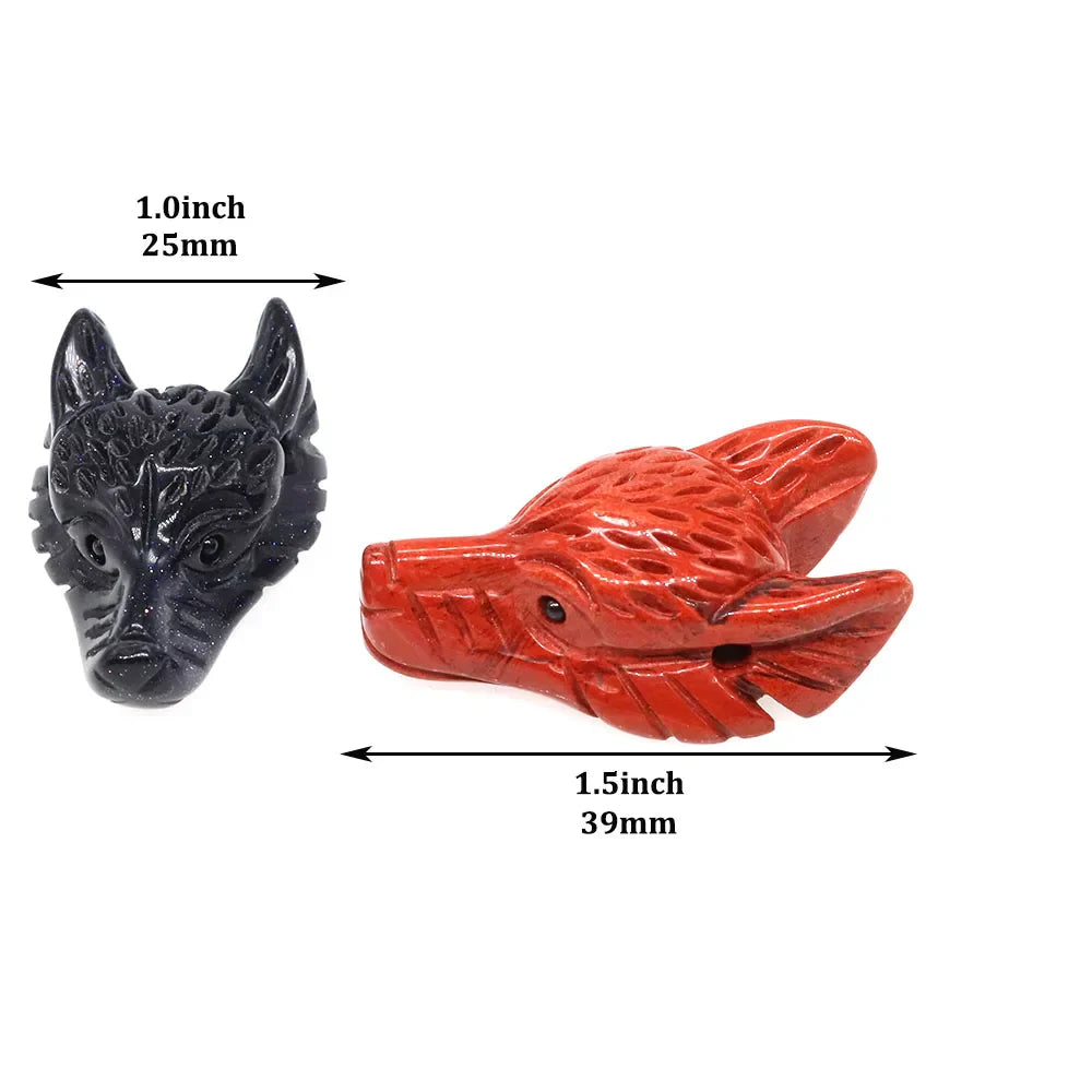 1.5" Wolf Head Pendant – Hand-Carved Natural Crystal Animal Figurine for Healing & Jewelry