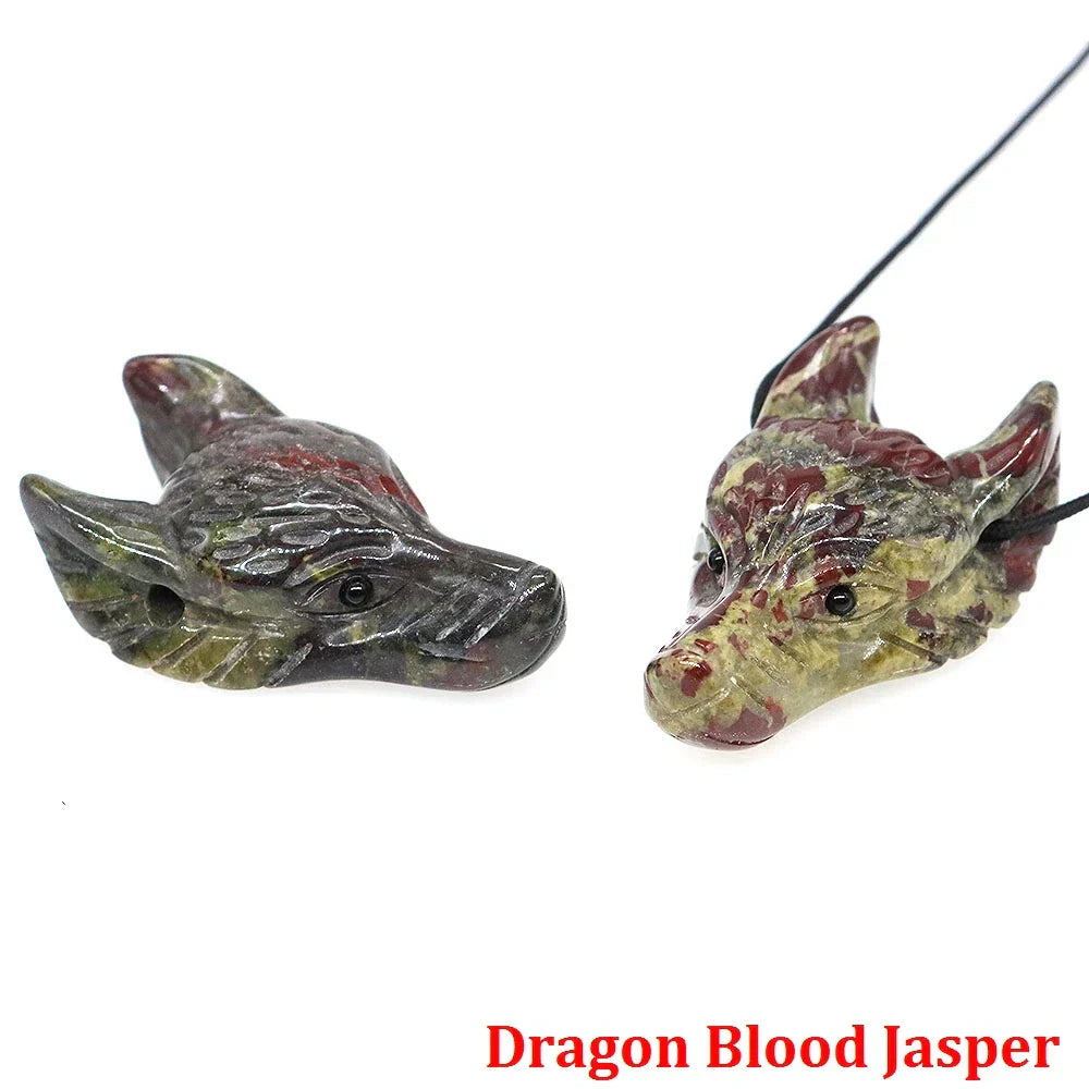 1.5" Wolf Head Pendant – Hand-Carved Natural Crystal Animal Figurine for Healing & Jewelry